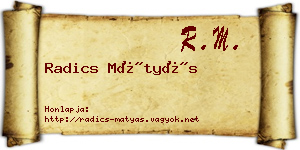 Radics Mátyás névjegykártya