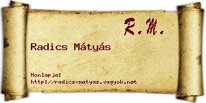 Radics Mátyás névjegykártya